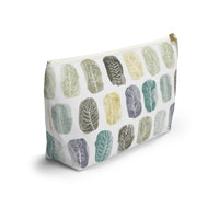Watercolor Leaf Stamp Accessory Pouch w T-bottom in Teal